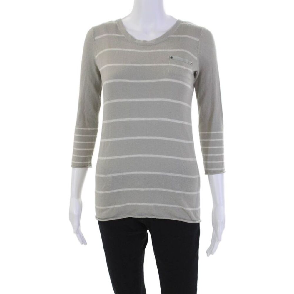 Duffy Womens Cotton Blend Striped Long Sleeve Zip Up Knit Top Gray Size XS